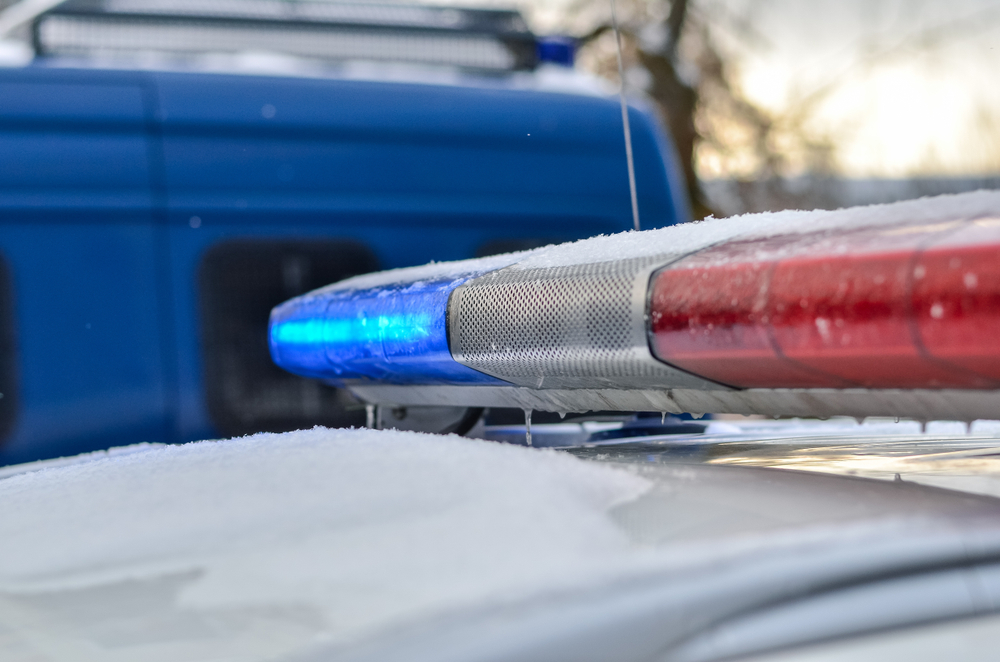 Close,up,of,police,car,light,flasher,in,winter.